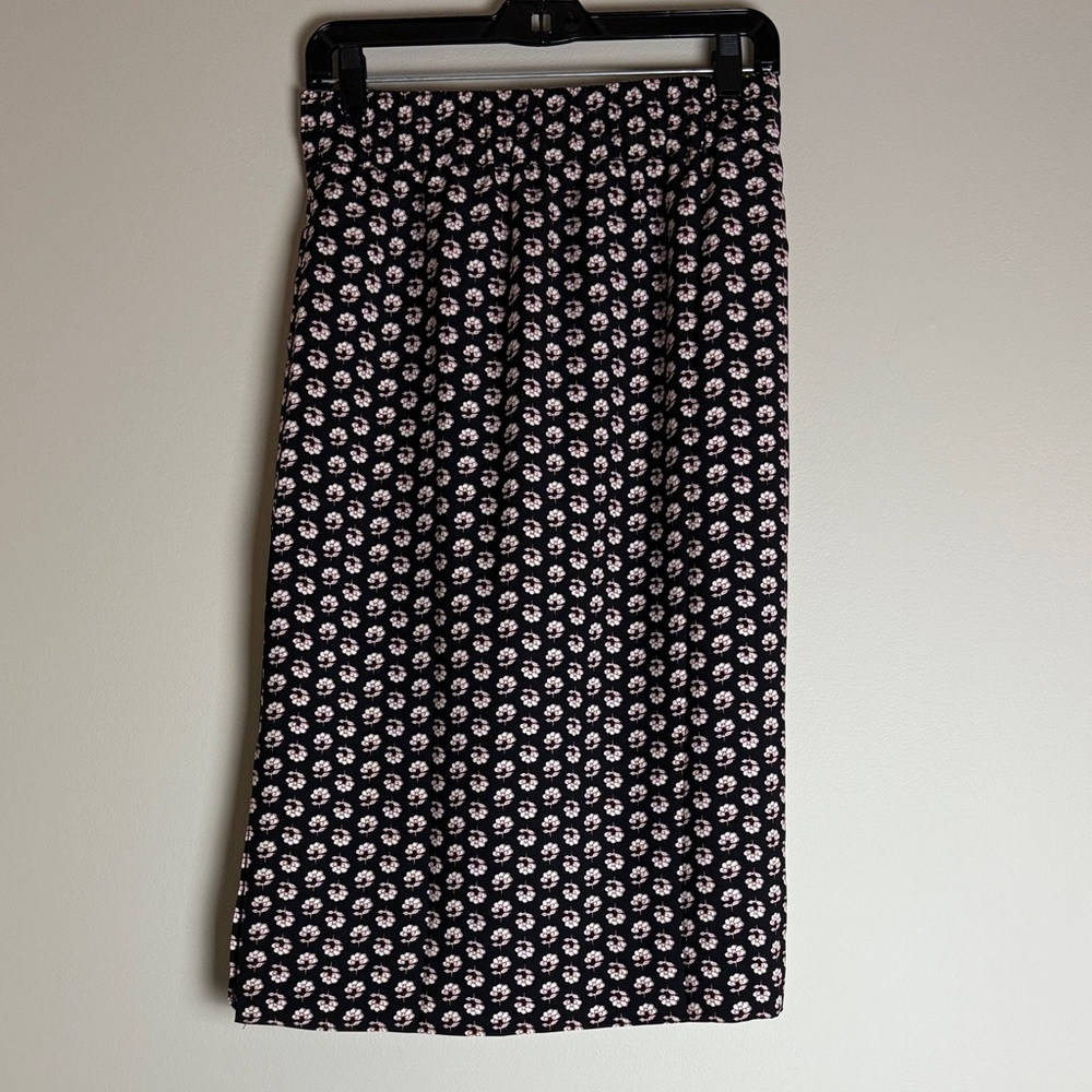 J. Crew Women's Black Red White Floral Elastic Waist Midi Skirt Size XS